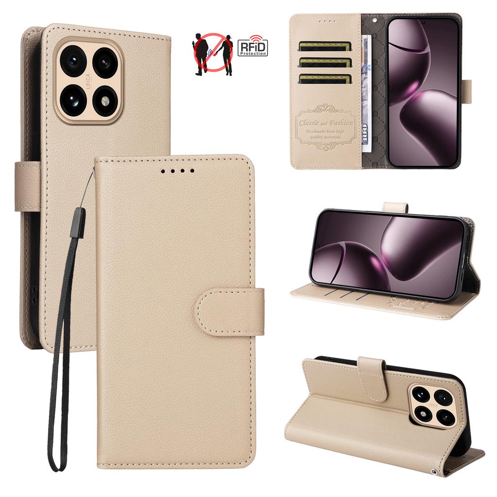 For Xiaomi 15T Case RFID Blocking 3 Card Slots PU Leather Phone Cover with Wrist Strap