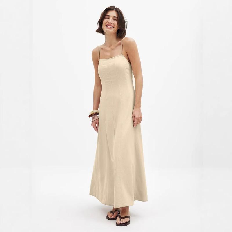 Womens Cotton Spaghetti Strap Maxi Dress High Waist A-Line 2026 Casual Beach Party Outfit
