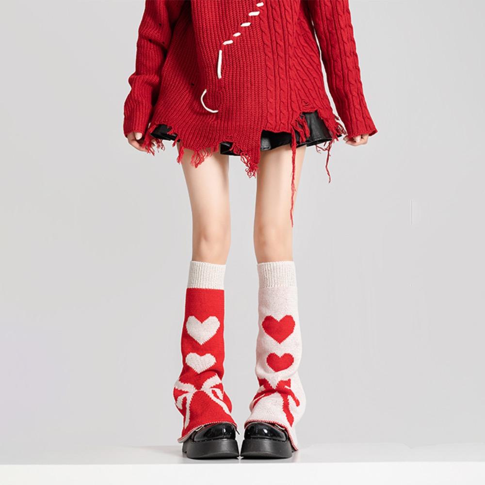 Spider Knitted Leg Warmers Heart Lolita Boots Cover Fashion Knee High Girls Stockings  Student