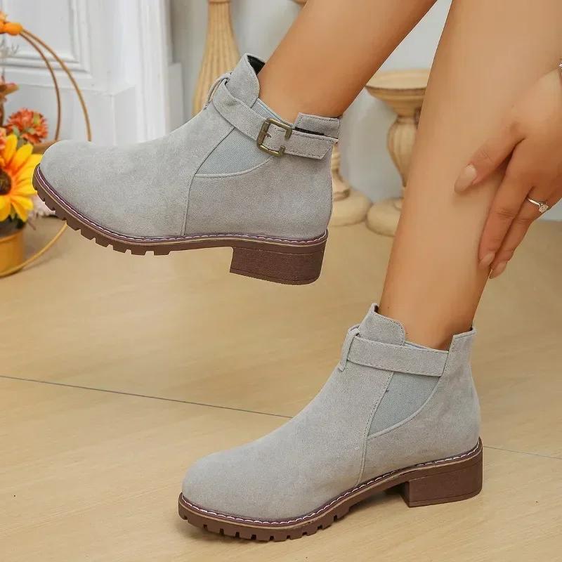 

Fashion 2025 Fashion Shoes for Women Slip-on Women s Boots Winter Plus Size Ankle Boots Mordern Boots Solid Colors Buckle Shoes Ladies 35