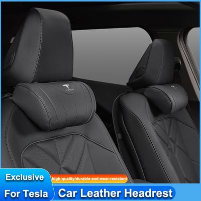 High-end Leather Car Seat Headrest Memory Foam Comfort Neck Pillow For Model 3 Y S X Cybertruck Juguete Coil Auto Interior