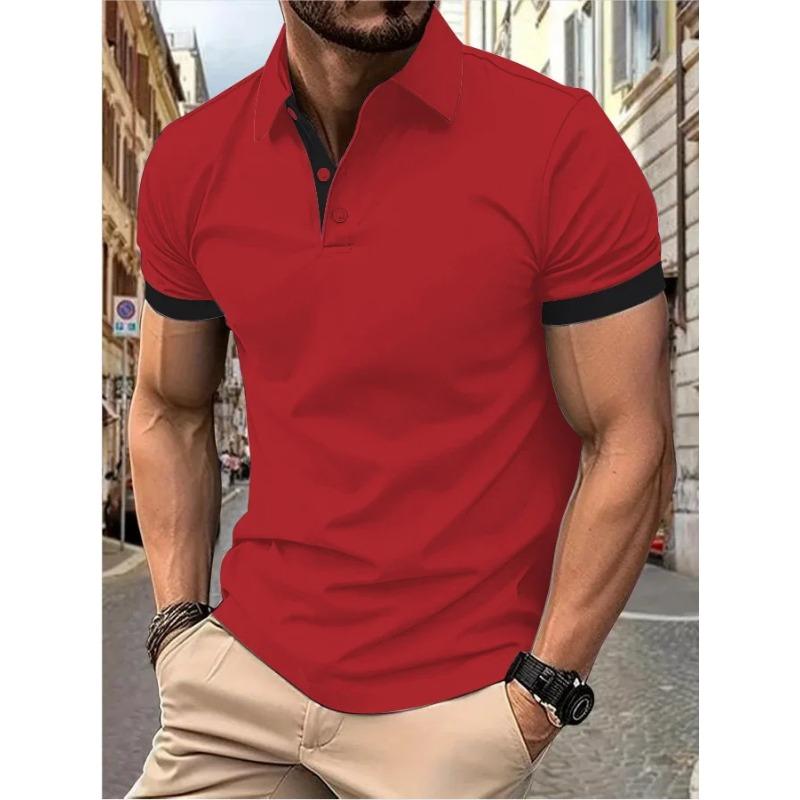 Men's Polo Shirt Short Sleeve Casual Slim Fit Color Blocking T-shirts England Style Streetwear Polos Men's Tops Tees