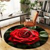 Romantic Red Rose Round Area Rug, Soft Non-Slip Machine Washable Floor Mat for Living Room Bedroom Chair Game Room Decor