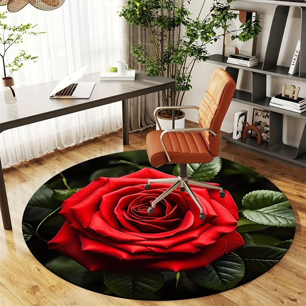 Romantic Red Rose Round Area Rug, Soft Non-Slip Machine Washable Floor Mat for Living Room Bedroom Chair Game Room Decor