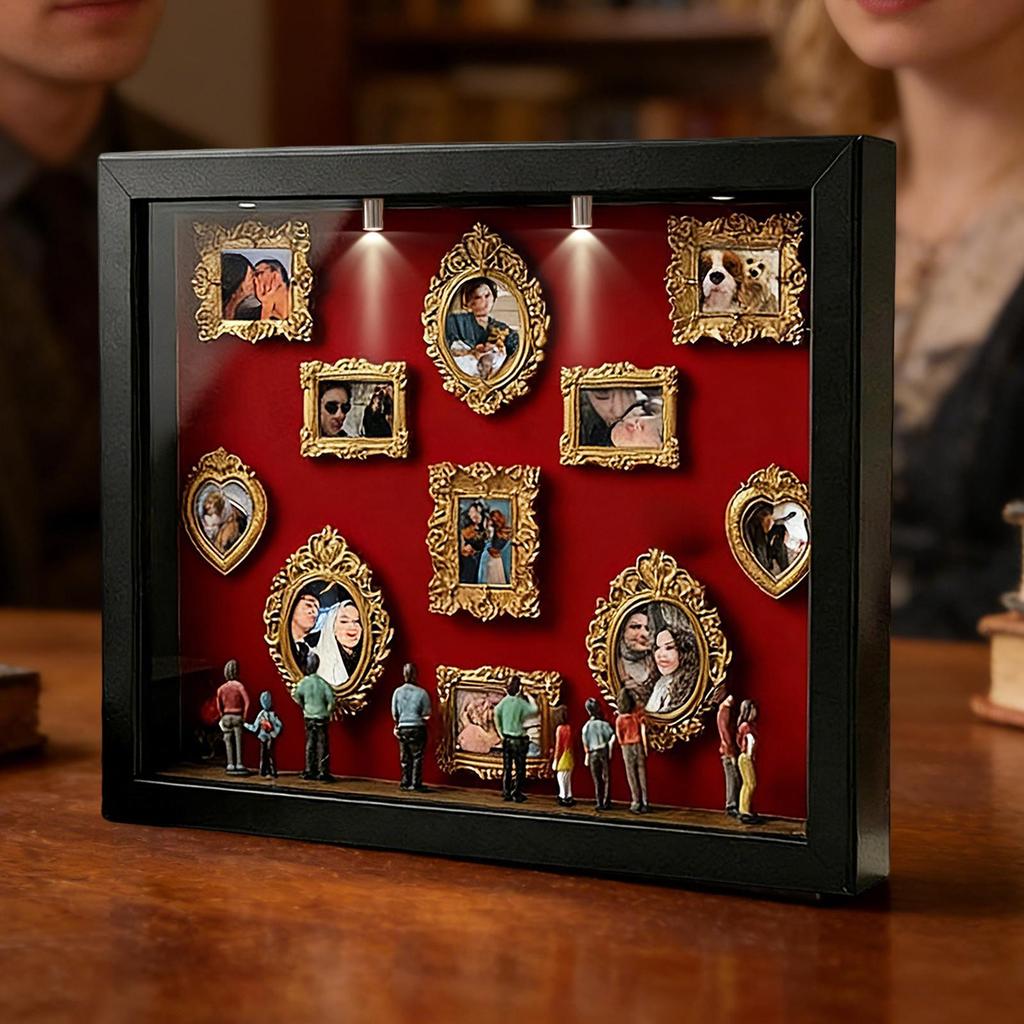 DIY Mini Museum Miniature Scene, Small Display Frame with Spotlight, Mini Museum Silhouette Frame Decor For Wedding Holiday Home