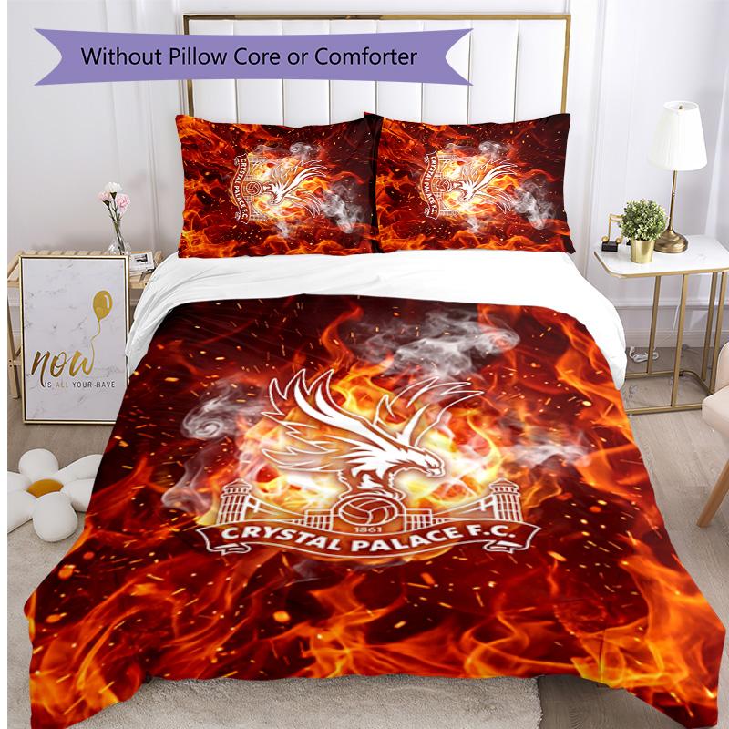 Crystal Palace Football Printed 3 Pieces Bedding Set, Comfortable Skin Friendly Bedroom Duvet Cover Set