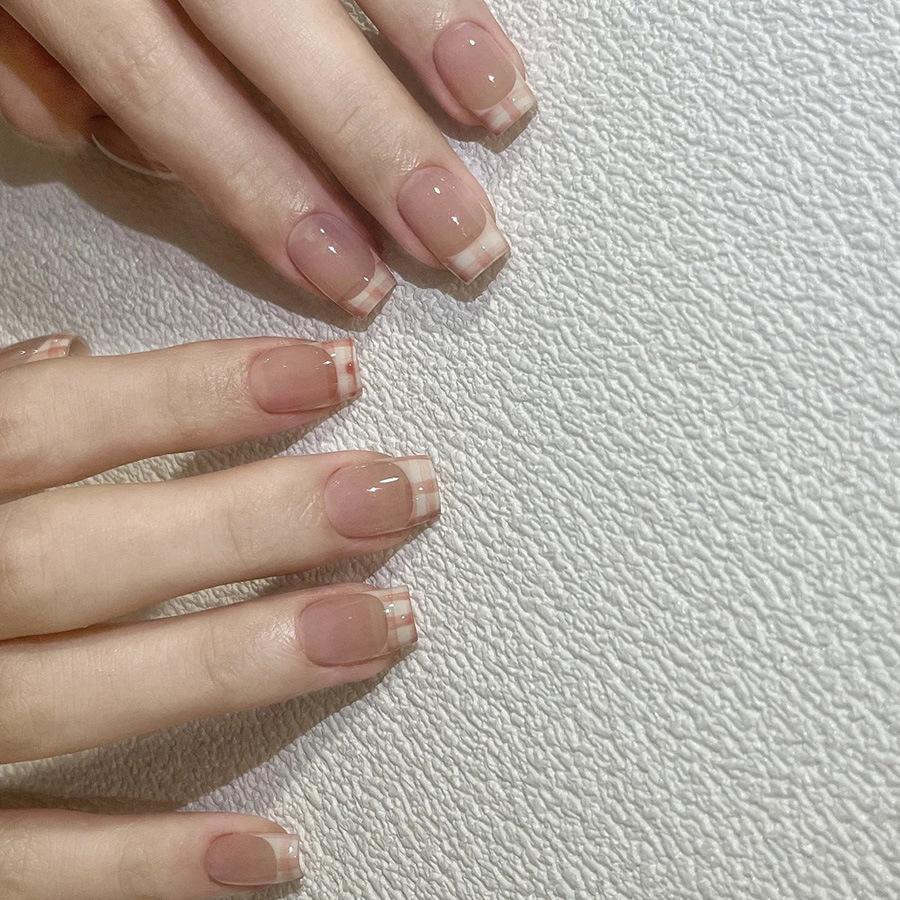 Blush Gradient Plaid Nail Stickers: Autumn/Winter Collection, 24 Pieces