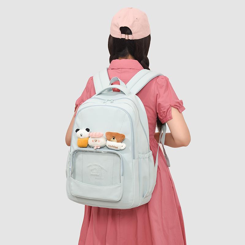 Einfarbiger Cartoon-Rucksack für Damen, große Kapazität, Schultasche für Studenten
