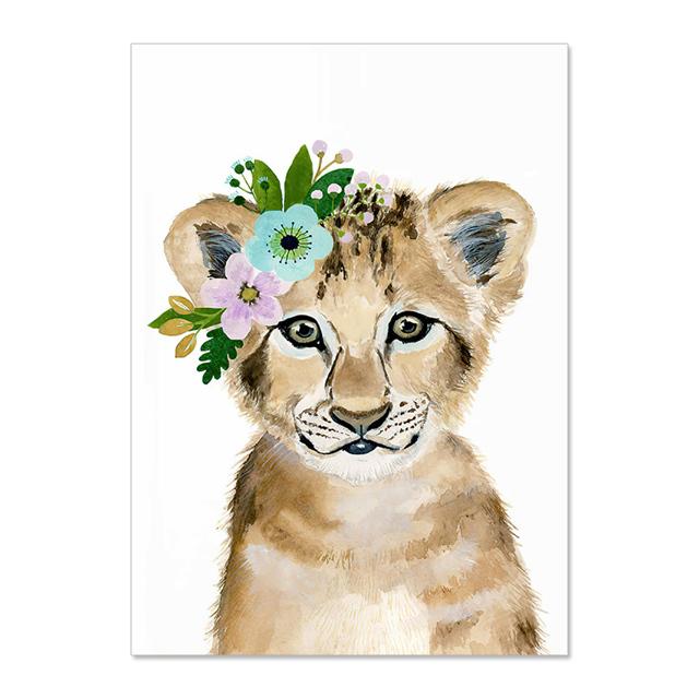 Cartoon Animal Cute Wearing Flower Elephant Zebra Baby Posters And Prints Wall Art Canvas Painting Wall Pictures Kids Room Décor No Frame