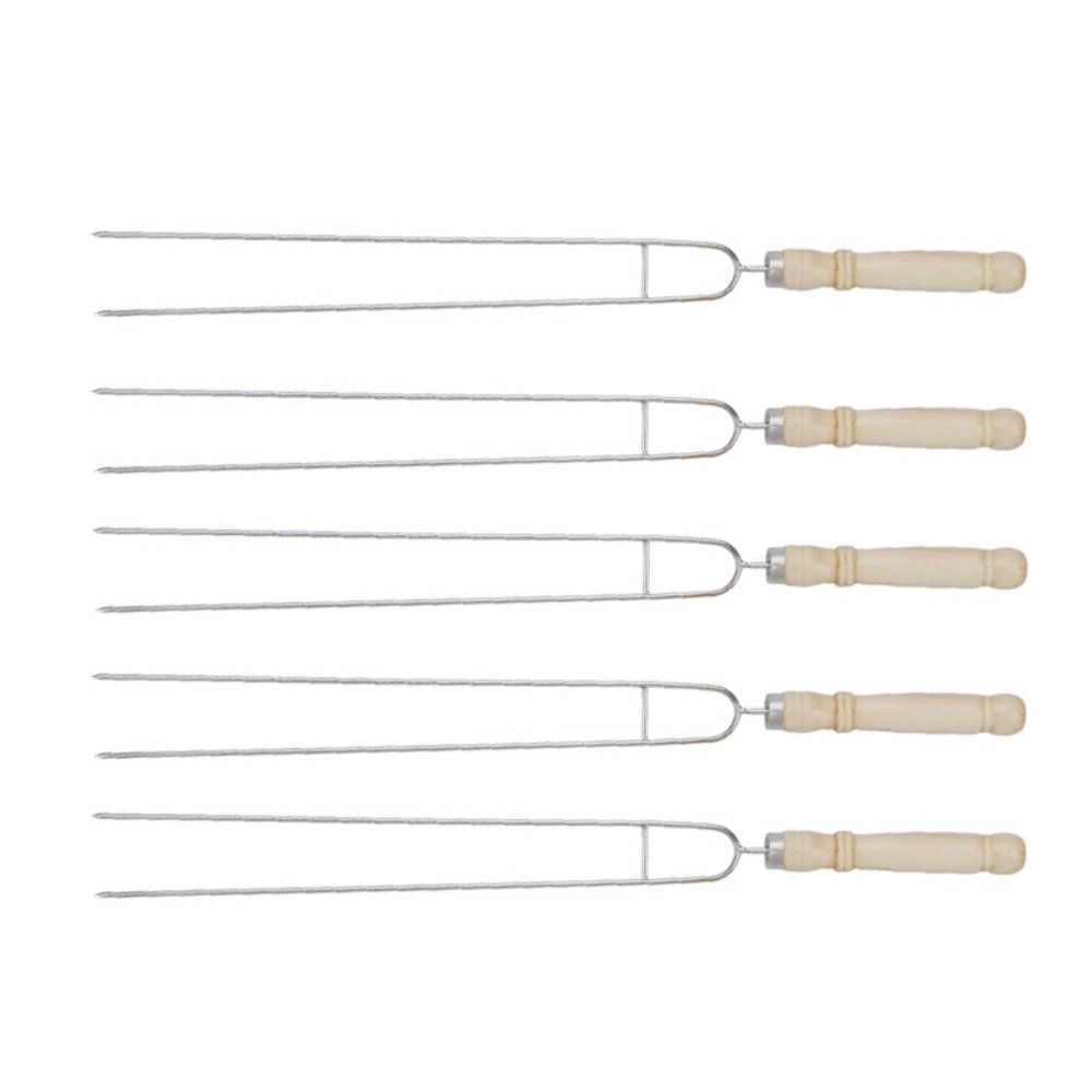 

Steel Wooden Handle Double Prong U-Shaped BBQ Skewer Cooking Tool Barbecue Skewer BBQ Stick серебряный
