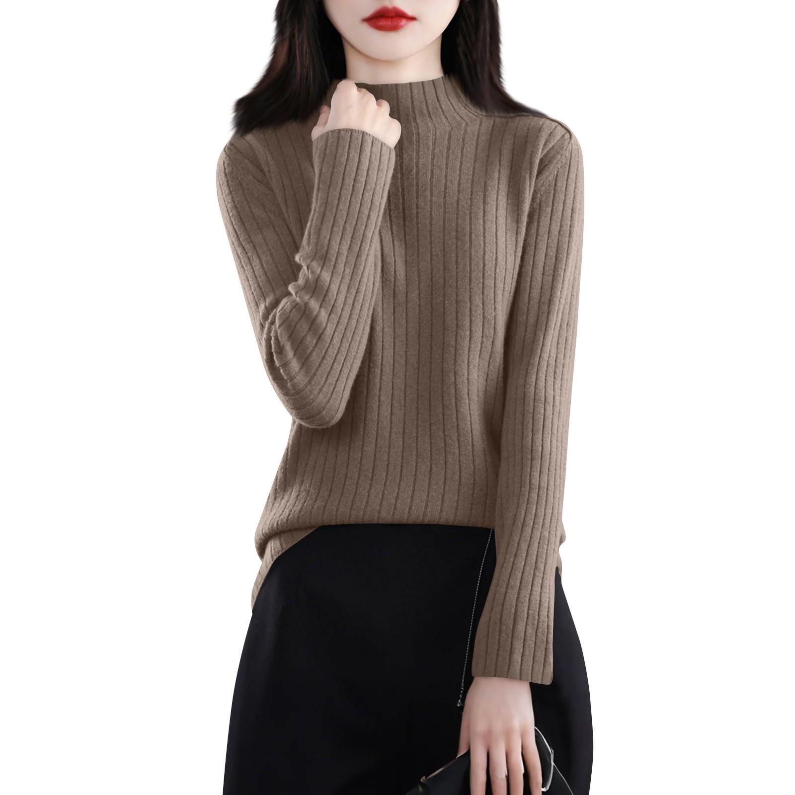 

Женская мода с длинным рукавом однотонный пуловер водолазка базовый свитер топ XXL