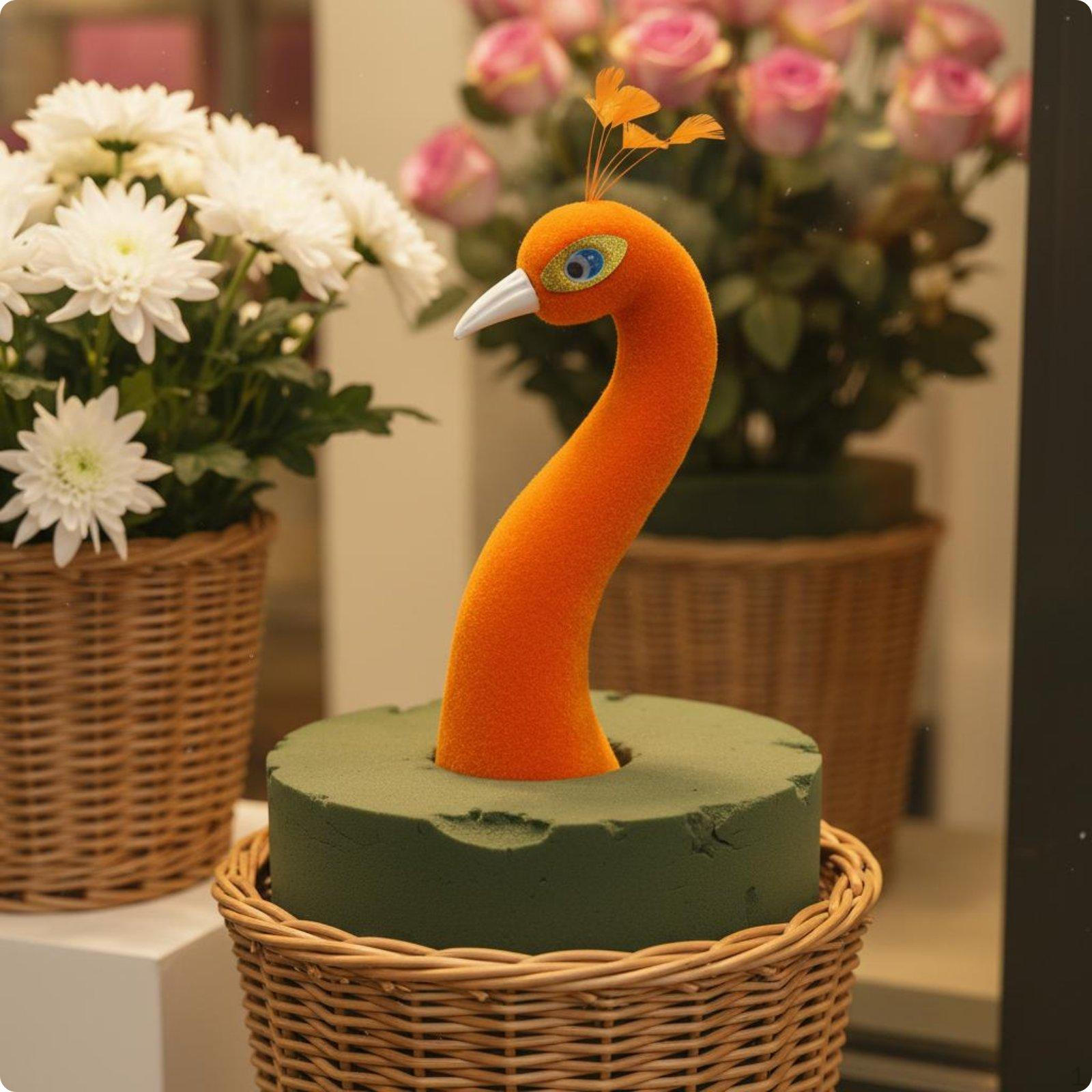 Flocked Peacock Head Model Elegant Design Bust Ornament Prop Lightweight Foam Feather Event оранжевый
