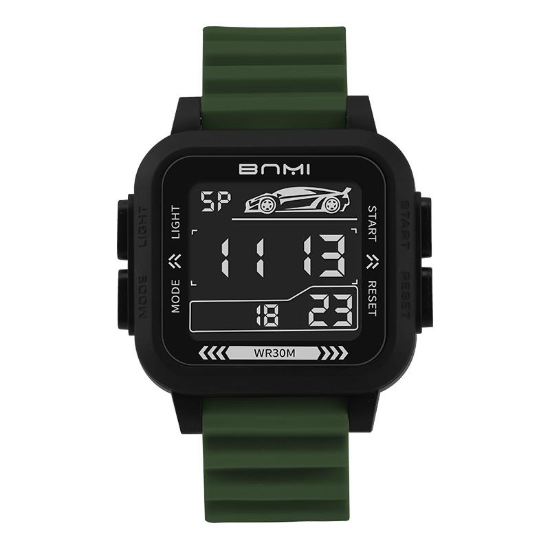 Waterproof Digital Sports Watch Men Square LED Backlight Alarm Stopwatch Silicone Strap Student Electronic Wristwatch Outdoor