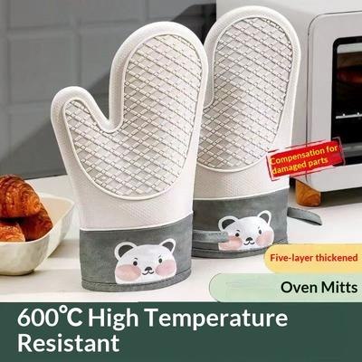 Thickened Silicone Gloves High Temperature Microwave Oven Gloves Non-slip Oven Gloves Kitchen Heat Insulation Anti-scalding Baking Gloves