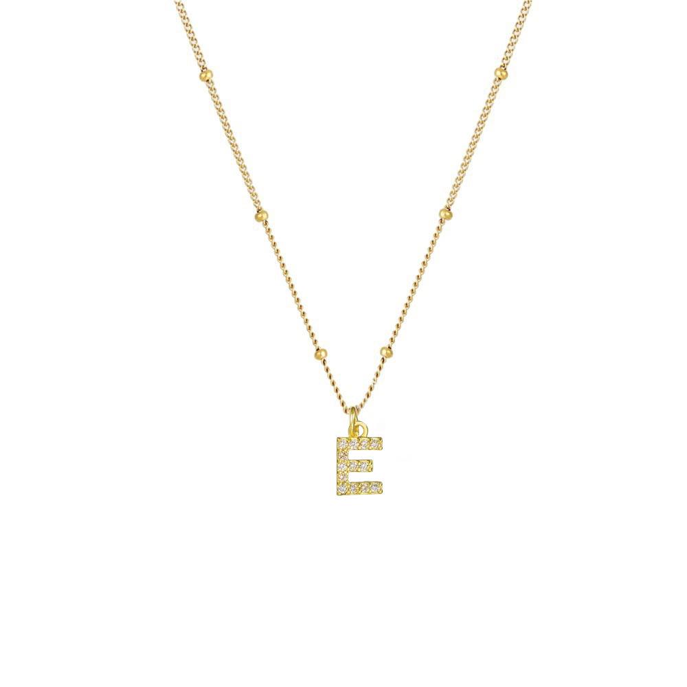 Retro European & American Zirconia Alphabet Necklace, Titanium Steel, with Diamond-inlaid Clavicle Chain