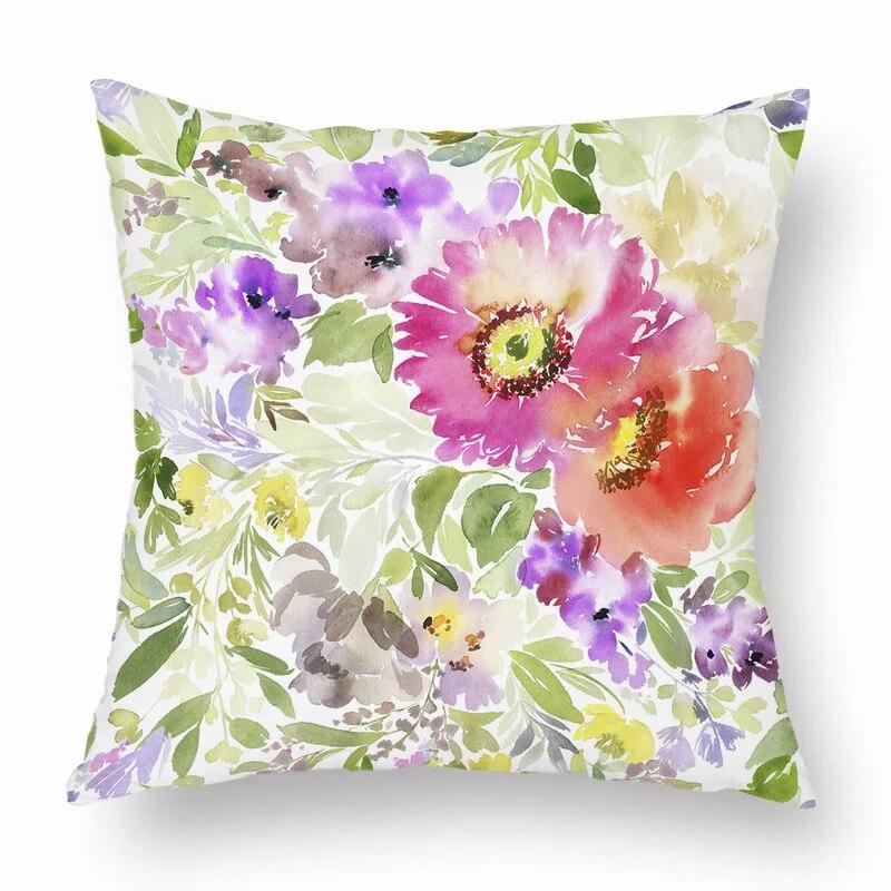 Spring Watercolor Floral Pillowcase Pink Rose Decorative  Sofa Living Room Bed  Home