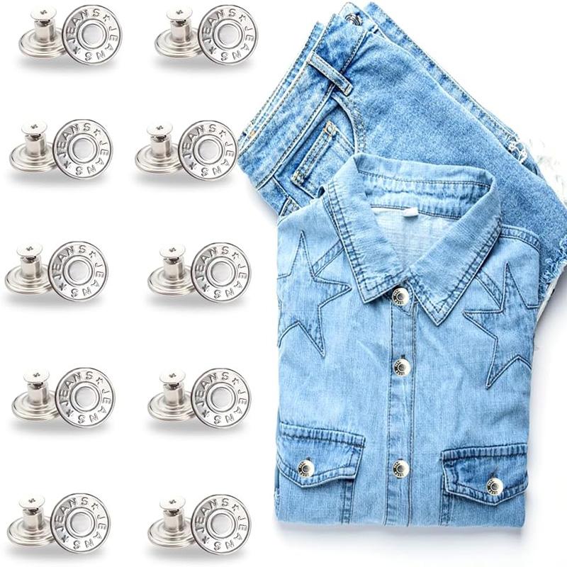 10Pcs Metal Jeans Button 17mm Adjustable Detachable Jeans Button Replacement No-Sewing Screw Button Repair Kit with Screwdriver