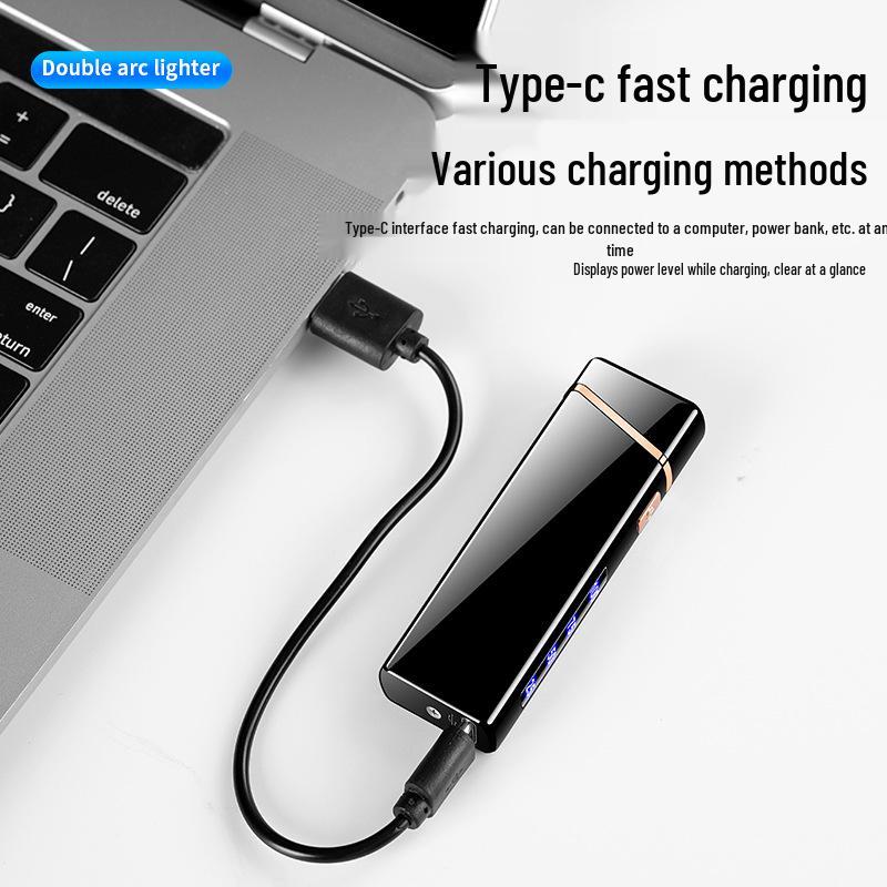 Smart Windproof Type-C Rechargeable Lighter with Dual Arc & Display