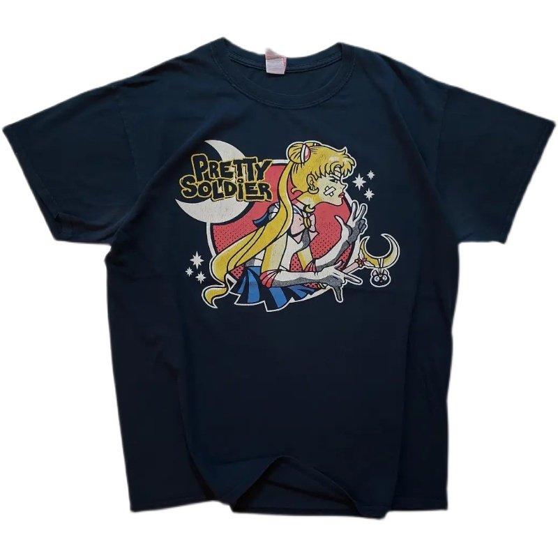 ZX Loose Anime American Short Sleeve Tshirt Vintage American Girl Warrior Animation 4XL