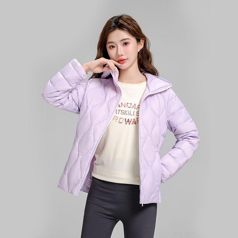 Womens Lightweight Hooded Down Jacket White Duck 91% Fill Power Casual Office Wear Fall Winter
