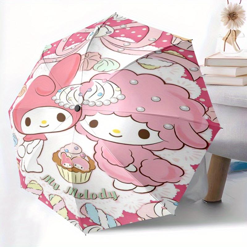 My Sweet Piano & My Melody Automatic Opening and Closing Cartoon Umbrella, Lightweight 3-Fold, With Cute Cartoon Characters, Suitable for Home, Outdoo