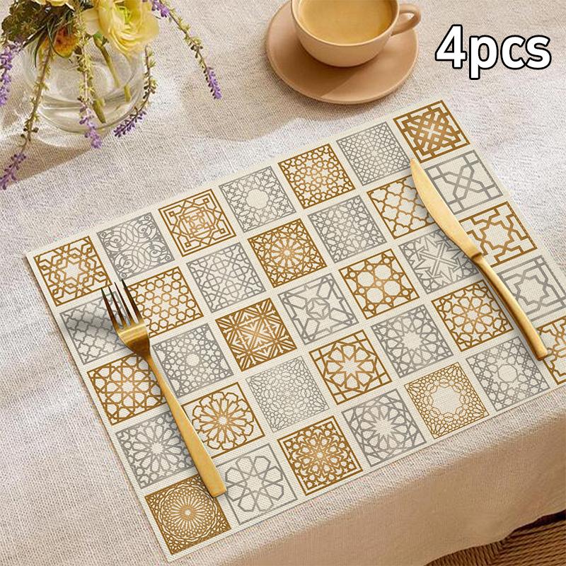 Islamic Style Moon Architecture Linen Table Mat Middle East Ramadan Rectangular Heat-resistant Placemat Accessories Cute Gifts