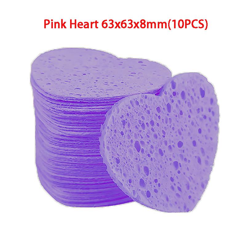 10pcs Estheticians Compressed Cosmetic Heart/Flower Shaped Cleansing Water Absorption Wood Pulp Pads Puff Facial Sponges Washing