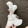Fashion 10CM Chunky Leather Sneakers Summer Lace-up Casual Vulcanized Shoes Woman High Platform Breathable Hollow Mesh Sport Dad Shoes
