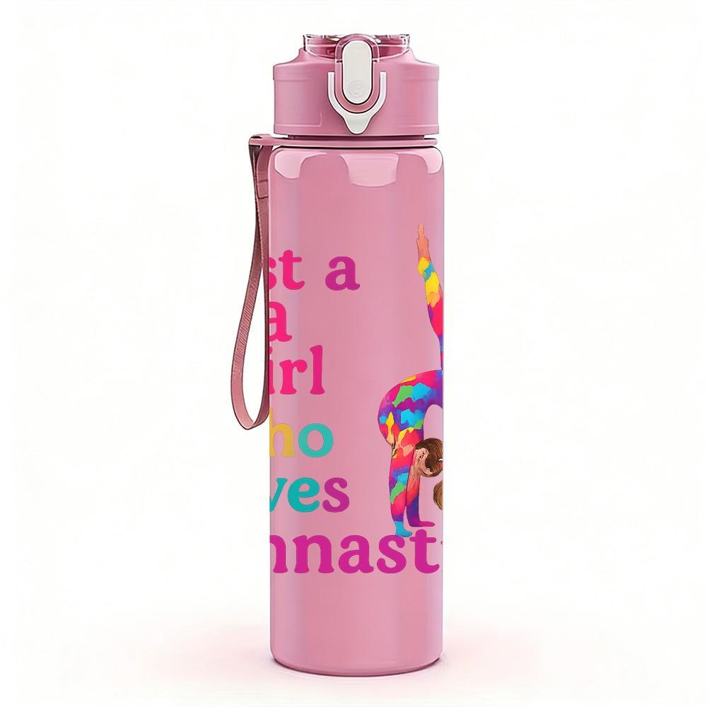 1PC Girl Loves Gymnastics Rainbow 750ml Color Plastic Sports Water Bottle Leakproof Flip Straw Lid Suitable for Sports Office Home Use