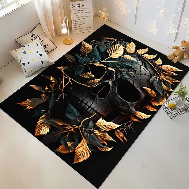 "Dark Skull with Golden Leaves Design Carpet for Home Decor" Suitable for use as an anti-slip for living room bedroom sofas