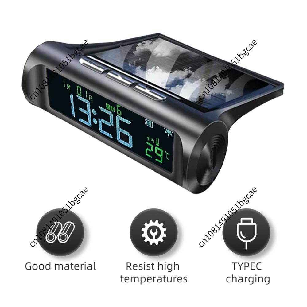 Solar Powered Car Digital Clock Thermometer Auto On Off Dashboard Time Date Temperature Monitor Long Standby for Vehicles