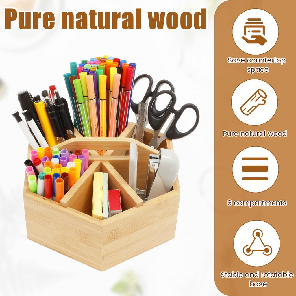 Drehbarer Stifthalter Holz Schreibtischorganizer Große Kapazität Stifteaufbewahrungsbox Vielseitige Schreibwaren-Organizer für Schule Büro