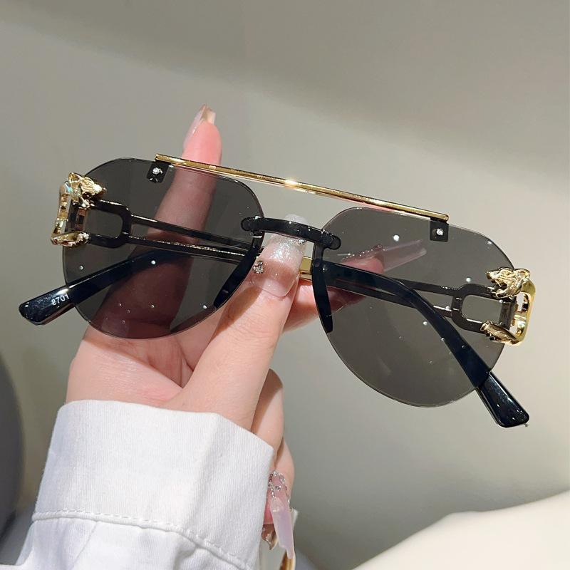High-Value Domineering Liger Frame Toad Sunglasses Trendy Frameless Double Beam Anti-Glare Sunglasses