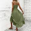 Women Neck Maxi Dress Sleeveless Solid Loose Fit Flowy Skirt Casual Sundress with Ruffled Hem Design