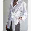 Lace-up Waist-Controlled Classy Stylish Shirt White Shirt Women's Long Sleeve White Shirt Lady