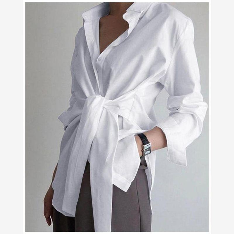 Lace-up Waist-Controlled Classy Stylish Shirt White Shirt Women's Long Sleeve White Shirt Lady
