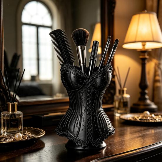 Dressing Table Storage Gothic Corset Pen Holder, 3D Printed Vintage Dark Makeup Brush Creative Office Supplies Decorative Desk Organizer for