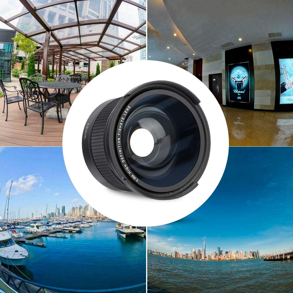 52mm 0.35X Universal Waterproof Wide-Angle Fisheye Lens with Lens Cap and Storage Pouch for SLR Digital Cameras