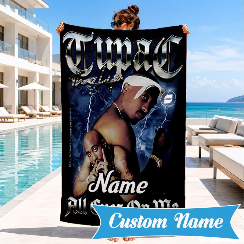 Custom Name Hip Hop Heart In Space Adventure Microfiber Beach Towel, Lightweight for Summer Travel, Swimming Pool Fan Gift