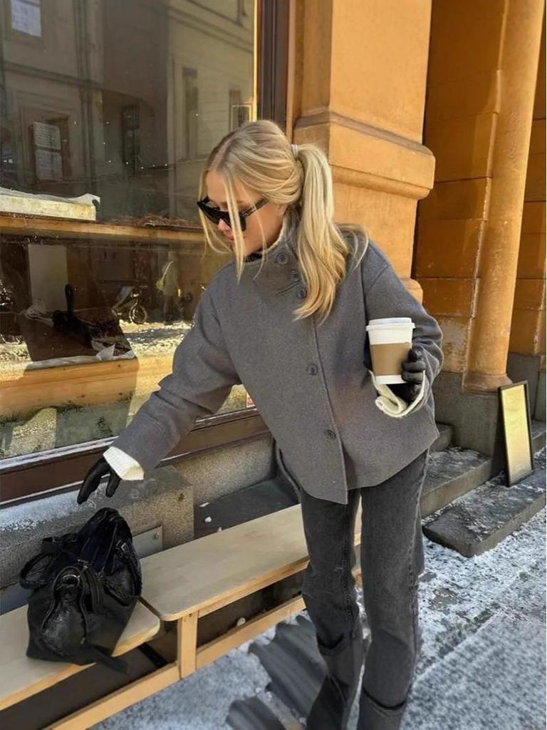 Women's Hot Style Autumn & Winter Wool Double-Sided Coat, Short Stand-Up Collar, Single-Breasted, Elegant Design