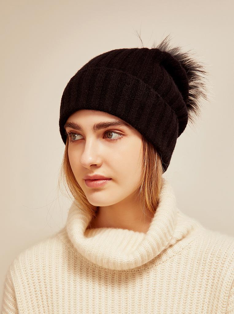 100% Cashmere Custom Women Winter Hat Luxury Cute Knit Beanie Caps With Custom logo