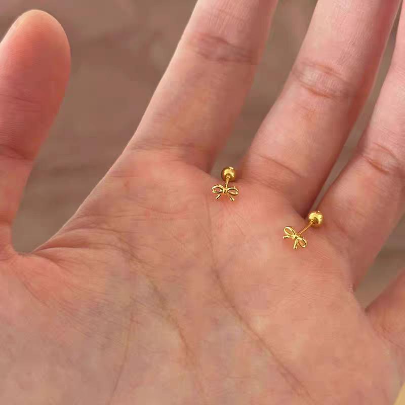 S925 Silver Bow Stud Earrings for Women - Screw Back, Luxurious & Simple Design