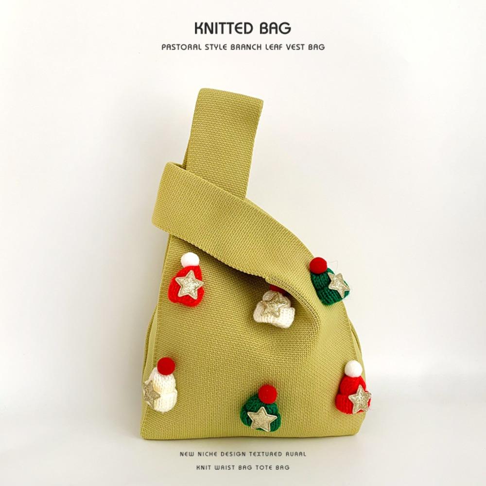 Large Capacity Christmas Knitted Bag Christmas Hat Pentagram Christmas Wrist Bag Reuse Christmas Shoulder Bag