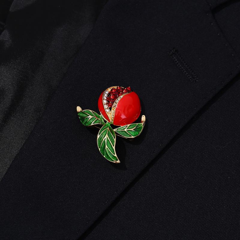 Elegant Enamel Pomegranate Brooch with Rhinestones, Stylish Unisex Pin, Perfect Gift for Friends & Daily Wear
