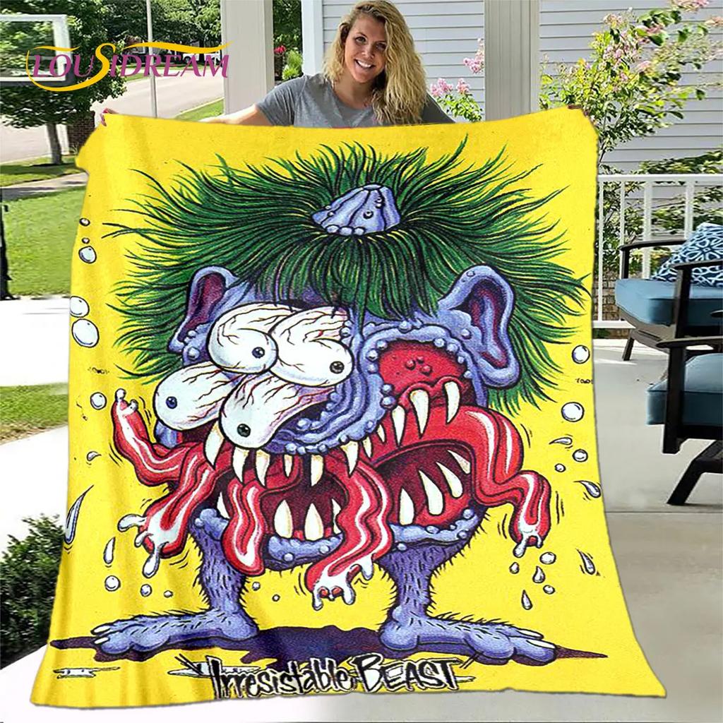 Funny Rat Fink Cartoon Soft Plush Blanket,Flannel Blanket Throw Blanket for Living Room Bedroom Bed Sofa Picnic Cover Bettdecke