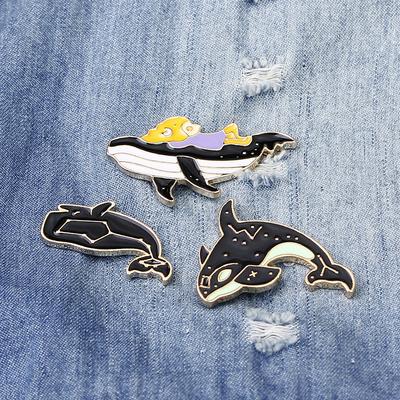 3 Styles Funny Galaxy Pattern Humpback Whale Enamel Brooches Marine Animals Shaped Golden Pins