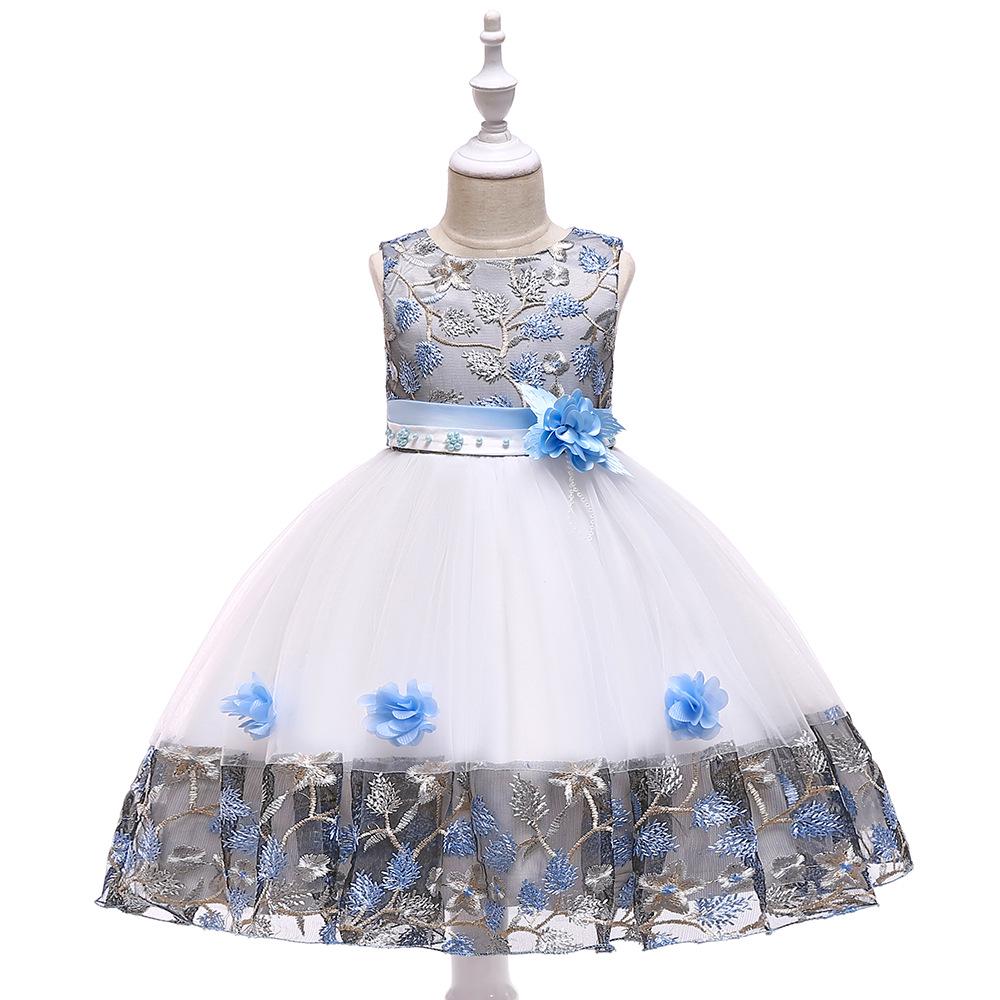 Summer Kids Girl Dress Embroidery Flower Girls Dresses Children Princess Prom