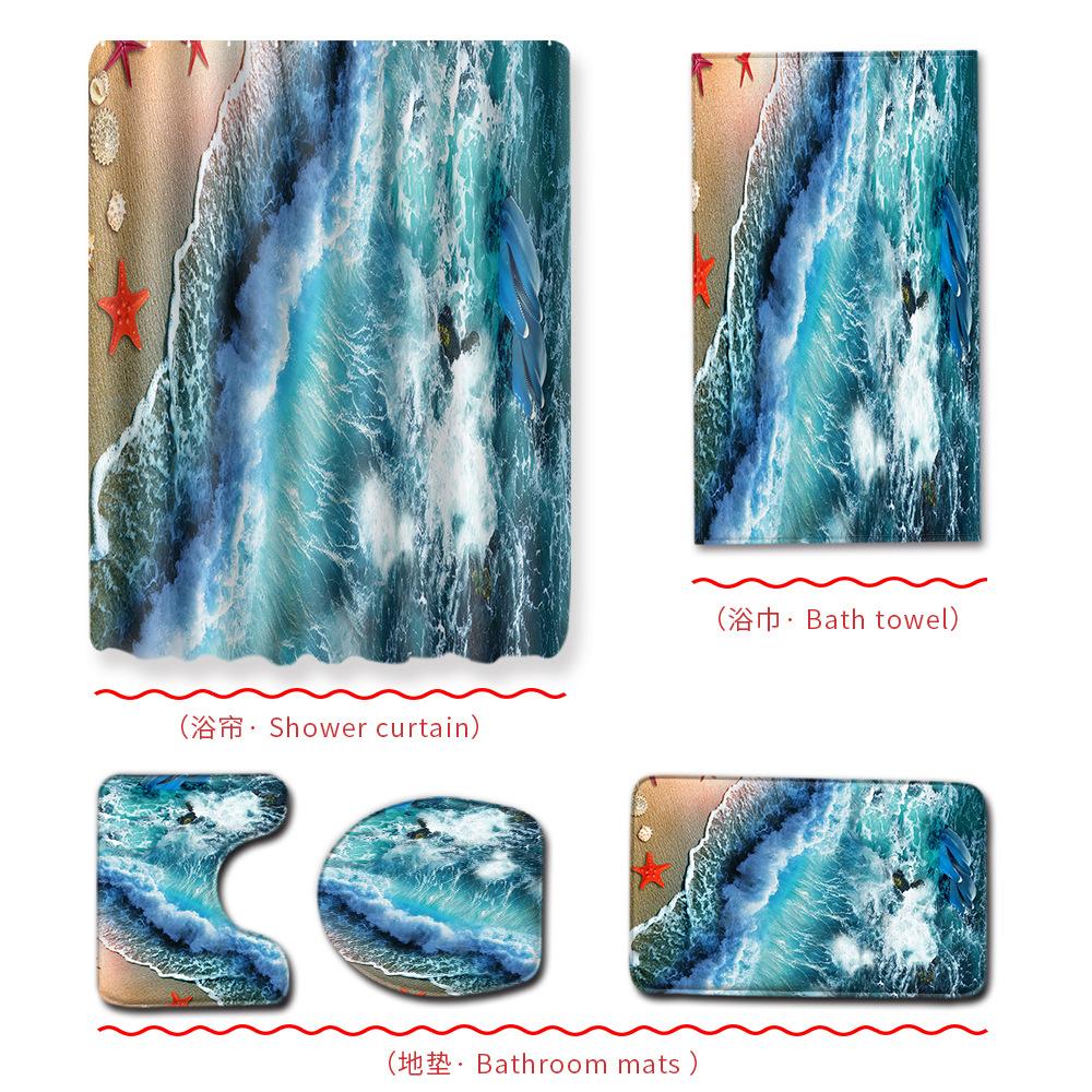 Beach Ocean Bathroom Shower Curtain Bath Towel Floor Mat Five-Piece Set Toilet Toilet Carpet Shower Foot Mat