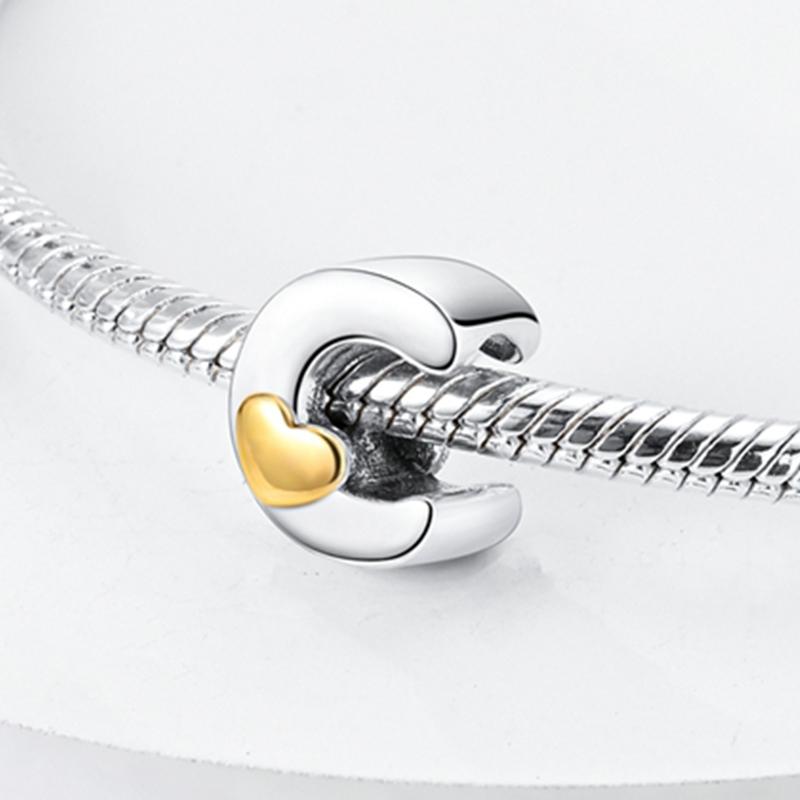 Original A-Z Alphabet Charms Bead 925 Silver 26 Letters CZ Zircon Heart Love Charm Fit Bracelet Bangle Jewelry Making
