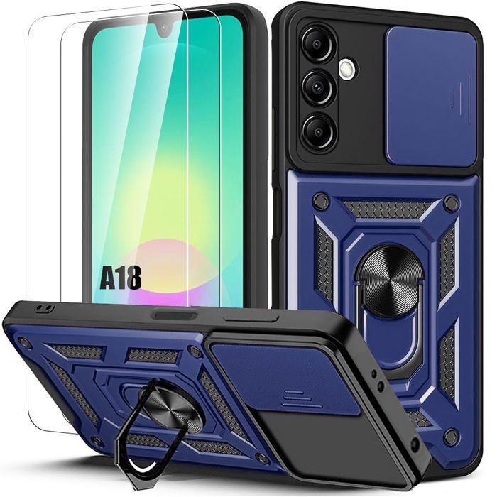 Coque + 2 Verres Trempés pour Samsung Galaxy A18 4G/5G, avec Cache Caméra Coulissant Bleu Marine